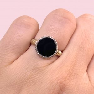 Anillo Redondo con Piedra ONIX de Plata y Oro