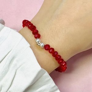 Pulsera Elastica con cristales Rojos
