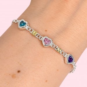 Pulsera Juliana Tres Corazones cubic Multicolor de Plata Y Oro