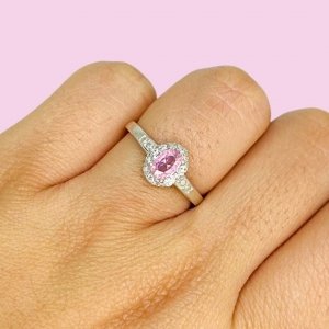 Anillo Halo de piedra Blanco y Rosa Plata 925