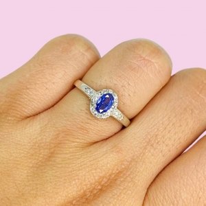 Anillo Halo de piedra Blanco y Lila Plata 925