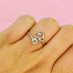 Anillo Estetoscopio con cubic Ambar Plata 925