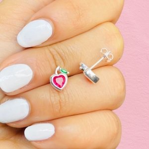Aros Corazon cereza Fucsia con cubic Plata 925
