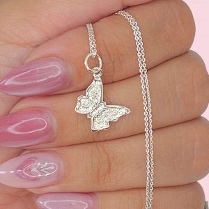 Cadena Rolo Espejado Fino y Dije Hada Mariposa de Plata 925