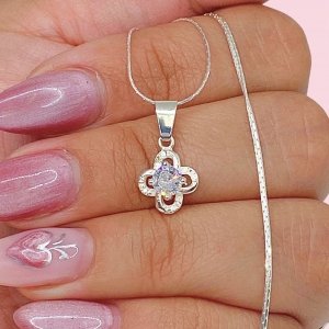 Cadena Forcet redondo y Dije Flor Mini Blanca de Plata 925