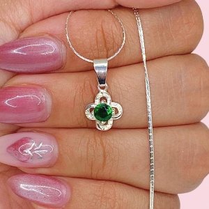 Cadena Forcet redondo y Dije Flor Mini Esmeralda de Plata 925