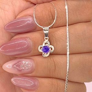 Cadena Forcet redondo y Dije Flor Mini Amatista de Plata 925