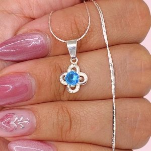 Cadena Forcet redondo y Dije Flor Mini Agua Marina de Plata 925