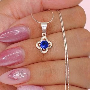 Cadena Forcet redondo y Dije Flor Mini Zafiro de Plata 925