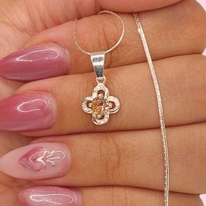 Cadena Forcet redondo y Dije Flor Mini Ambar de Plata 925