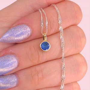 Cadena Singapur Fino Brilloso y Dije Susanita 8mm Aguamarina de Plata enchapado en Oro