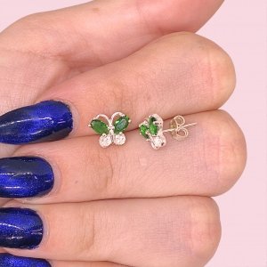 Aros Mariposa con cubic Esmeralda de Plata 925