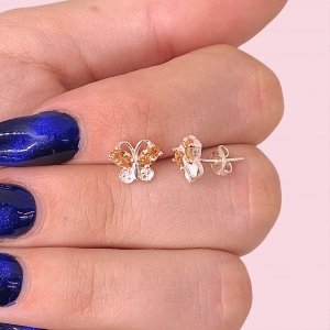 Aros Mariposa con cubic Ambar de Plata 925