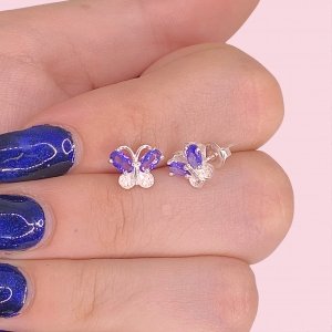 Aros Mariposa con cubic Amatista de Plata 925