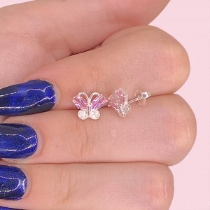 Aros Mariposa con cubic Rosa de Plata 925