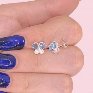 Aros Mariposa con cubic Aguamarina de Plata 925