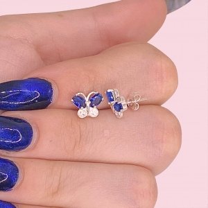 Aros Mariposa con cubic Zafiro de Plata 925