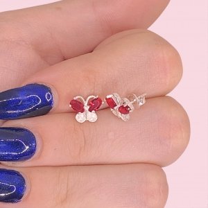 Aros Mariposa con cubic Rubí de Plata 925