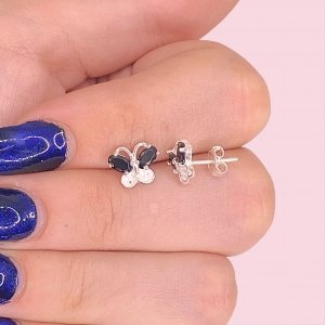 Aros Mariposa con cubic Negro de Plata 925