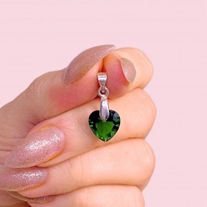 Dije corazon Esmeralda grande 10mm de plata 925