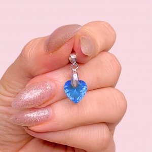 Dije corazon Aguamarina grande 10mm de plata 925