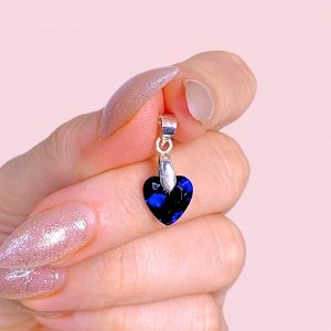 Dije corazon Zafiro grande 10mm de plata 925