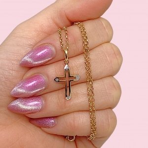 Conjunto Cadena Rolito y Dije Cruz Calada con piedra de Oro 18k