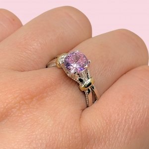 Anillo Compromiso de princesa con cubic Rosa de Plata y Oro