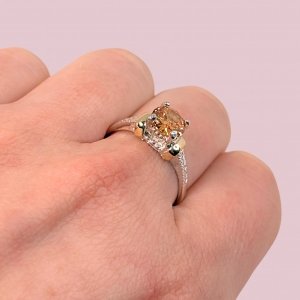 Anillo Selana solitario de compromiso Ámbar de Plata y Oro