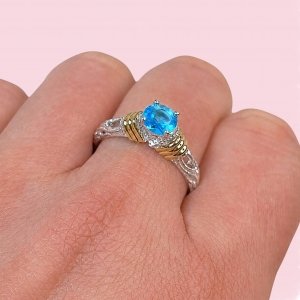 Anillo Pia solitario de compromiso Aguamarina de Plata y Oro