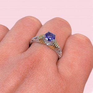 Anillo Pia solitario de compromiso Amatista de Plata y Oro