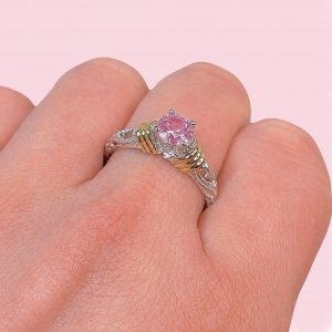 Anillo Pia solitario de compromiso Rosa de Plata y Oro