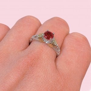 Anillo Pia solitario de compromiso Rubí de Plata y Oro
