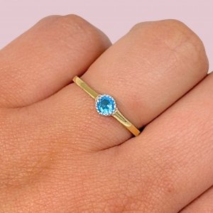 Anillo de Compromiso Promesa con piedra Aguamarina Oro y Plata 925