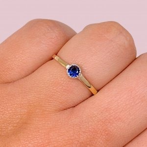 Anillo de Compromiso Promesa con piedra Zafiro Oro y Plata 925