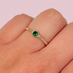 Anillo de Compromiso Promesa con piedra Esmeralda Oro y Plata 925