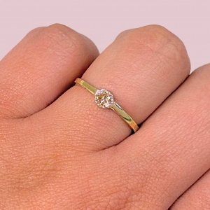 Anillo de Compromiso Promesa con piedra Ámbar Oro y Plata 925