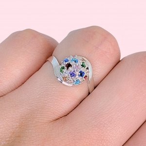 Anillo Frutillita con Onda cubic Multicolor de Plata 925