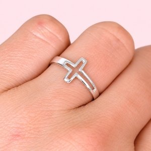 Anillo Cruz Calado de Plata 925