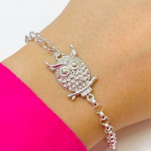 Pulsera rolo con Buho de Plata y Oro