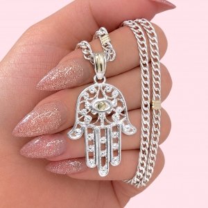 Cadena Groumet №1 y Dije de mano de fatima de Plata y Oro