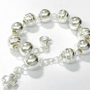 Pulsera Denario con bolitas 10mm de Plata Italiana