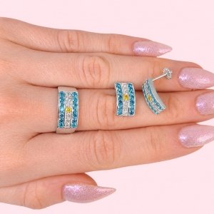 Conjunto Anillo y Aros Bandera Argentina de Plata 925
