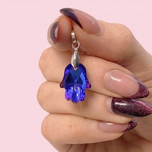 Dije Mano de Fátima Swarovski efecto heliotropo con Gancho de Plata 925