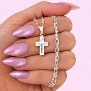 Conjunto Cadena Forcet con Dije Cruz Cristo Baño de Plata