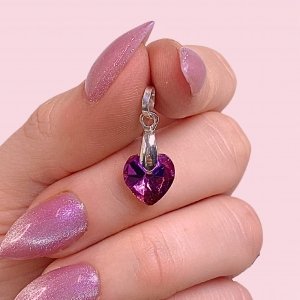 Dije Corazón Cristal Swarowski Fucsia de Plata 925