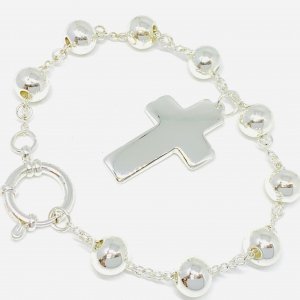 Pulsera Bolitas 10mm y Cruz 35mmcon Marinero Acero Blanco