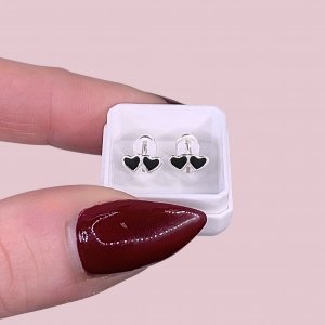 Abridor Dos Corazones Esmaltado Negro de Plata 925 