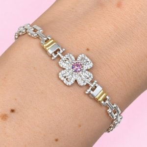 Pulsera Panter Trébol Rosa de Plata y Oro