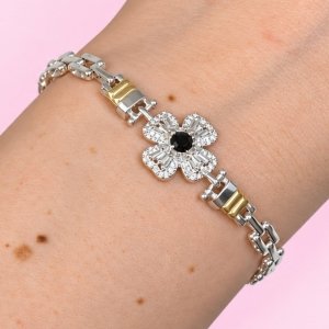 Pulsera Panter Trébol Negro de Plata y Oro